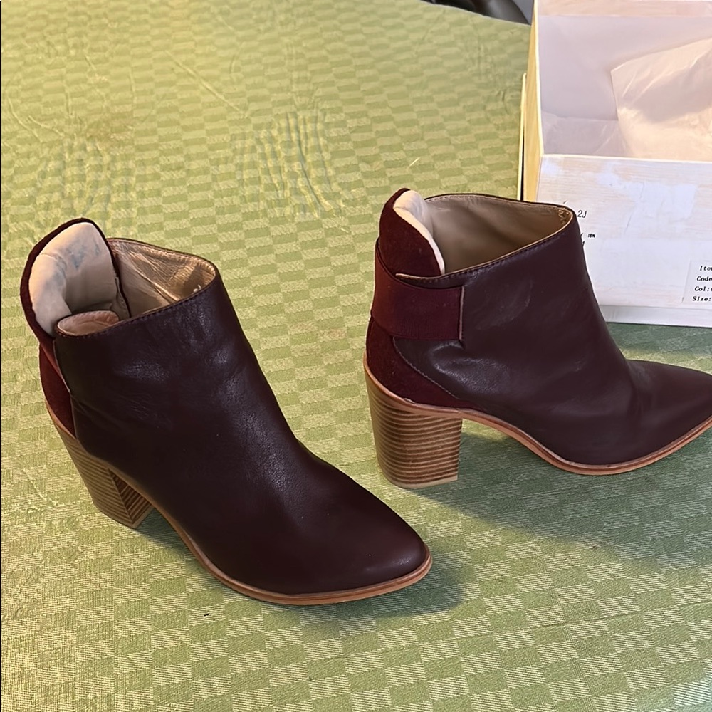 Wine leather/Suede Ankle Boots with Western Design